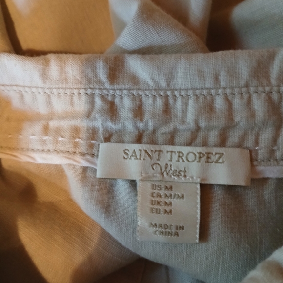 Saint Troez West Buff Linen Cotton Button Down Shirt Size Medium - Picture 5 of 7